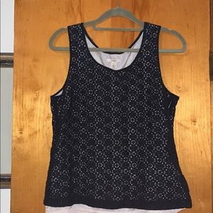 J.CREW lace tank top with beige underlining.